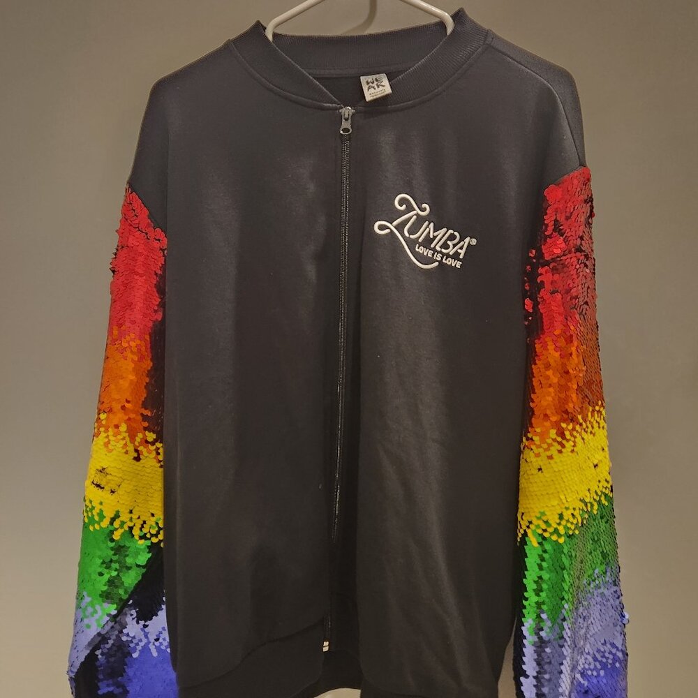 ZUMBA Bomber Jacket with Sequin Sleeves